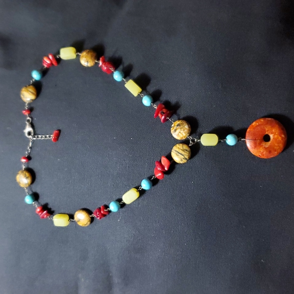 Turquoise Coral Necklace Sterling Silver